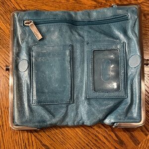 HOBO Blue Leather Wallet with Gold Accent